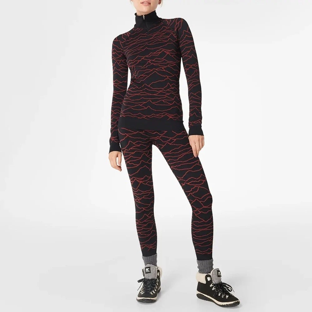 Sweaty Betty Red Line Mountain Active Base Layer Set Quarter Zip Leggings M/L