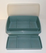 Tupperware Stow-n-Go 3-Piece Blue Storage Container Organizer Box 767 768-769