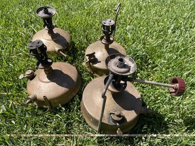 LOT OF 4 VINTAGE CAMPING BURNER STOVES AIDA 100 PRIMUS 5 & 1 S OR BRASS
