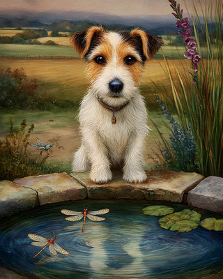 8x10 Cozy Storybook Dog Art Print Classic Illustration Cottagecore - 541281704