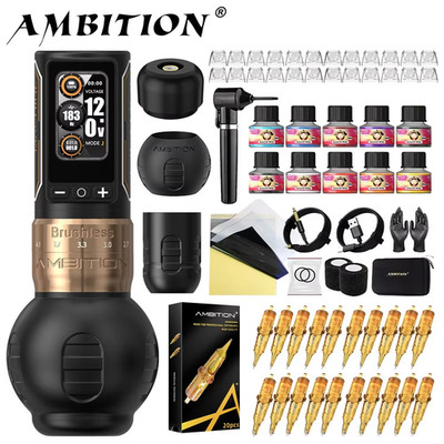 Ambition Ninja Max 280 Wireless Tattoo Machine Pen Full Kit Adjustable Stroke US