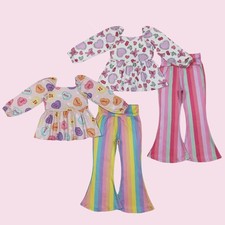 Valentine's Day Baby Girls Heart Long Sleeve Tip With Striped Pants Outfit