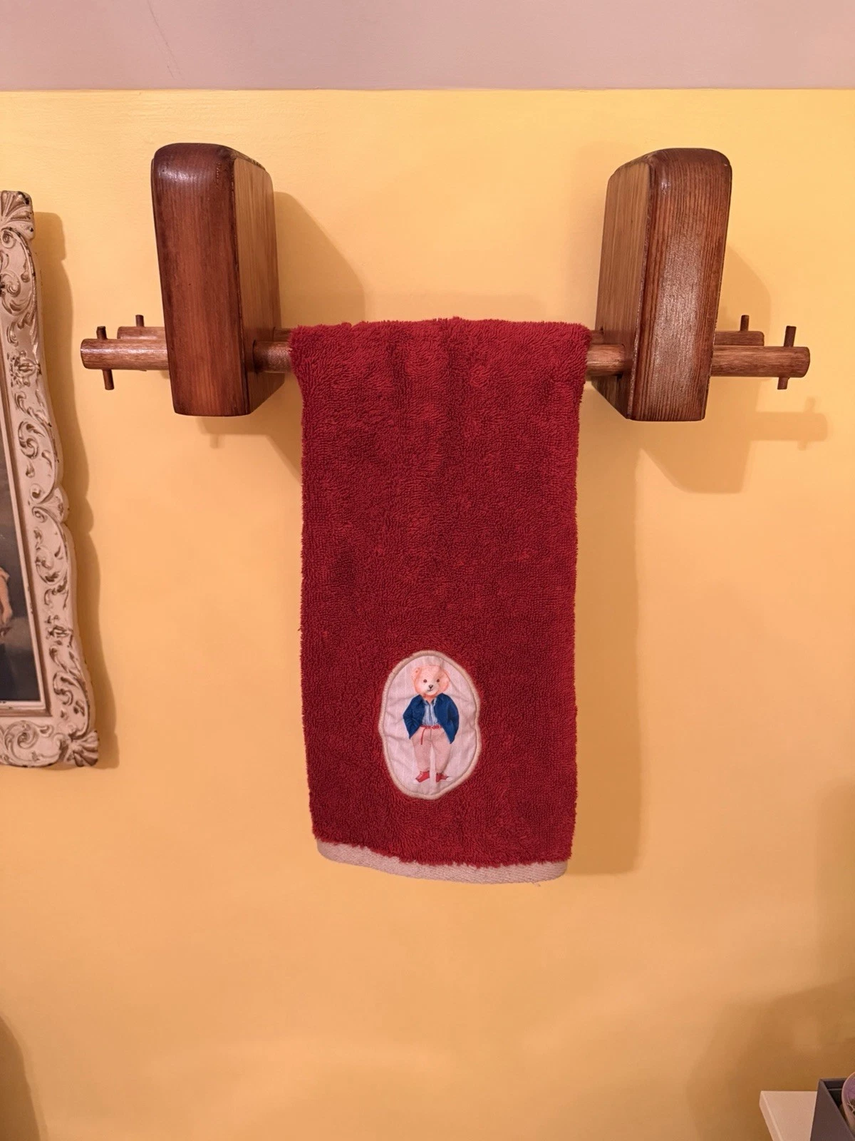 Primitive Farmhouse Wood Wall Mounted Book Shelf and Towel Rack