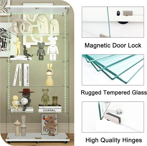2 Doors Glass Display Cabinet with LED Lights Strip,Curio Cabinet Display Case - Picture 37 of 60