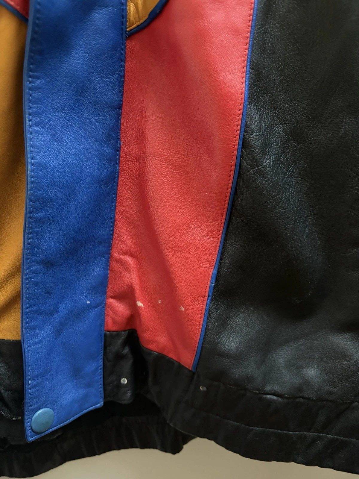 Men’s Leather Multicolor Colorblock Mercedes Logo Full Zip Jacket L image 7