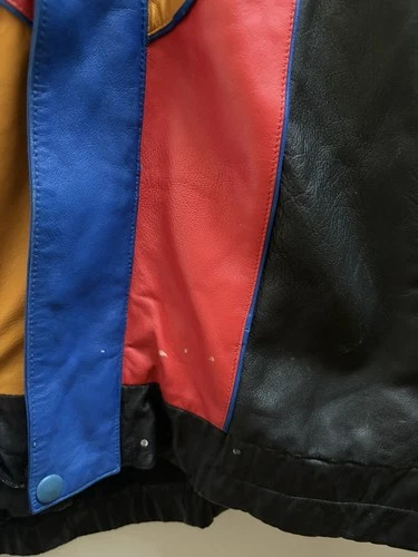 Men’s Leather Multicolor Colorblock Mercedes Logo Full Zip Jacket L image 7