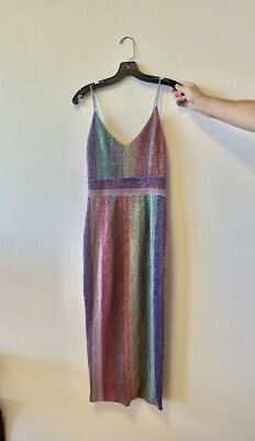 saylor meghan sequin dress Saylor Meghan Rainbow Lurex Midi Dress