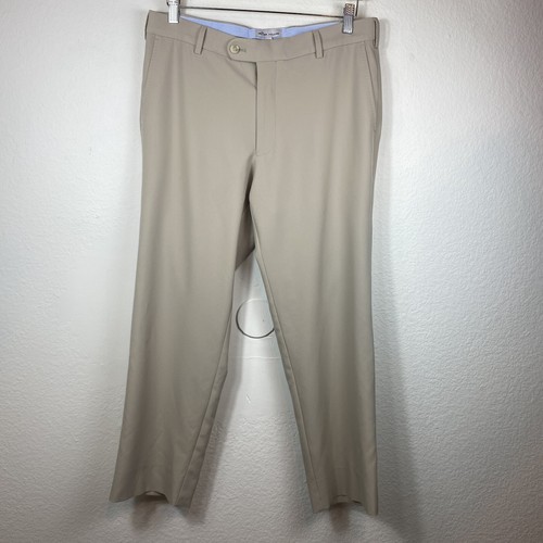 Peter Millar Durham High Drape Performance Pants Men’s Sz 32/34 Beige Golf Chino