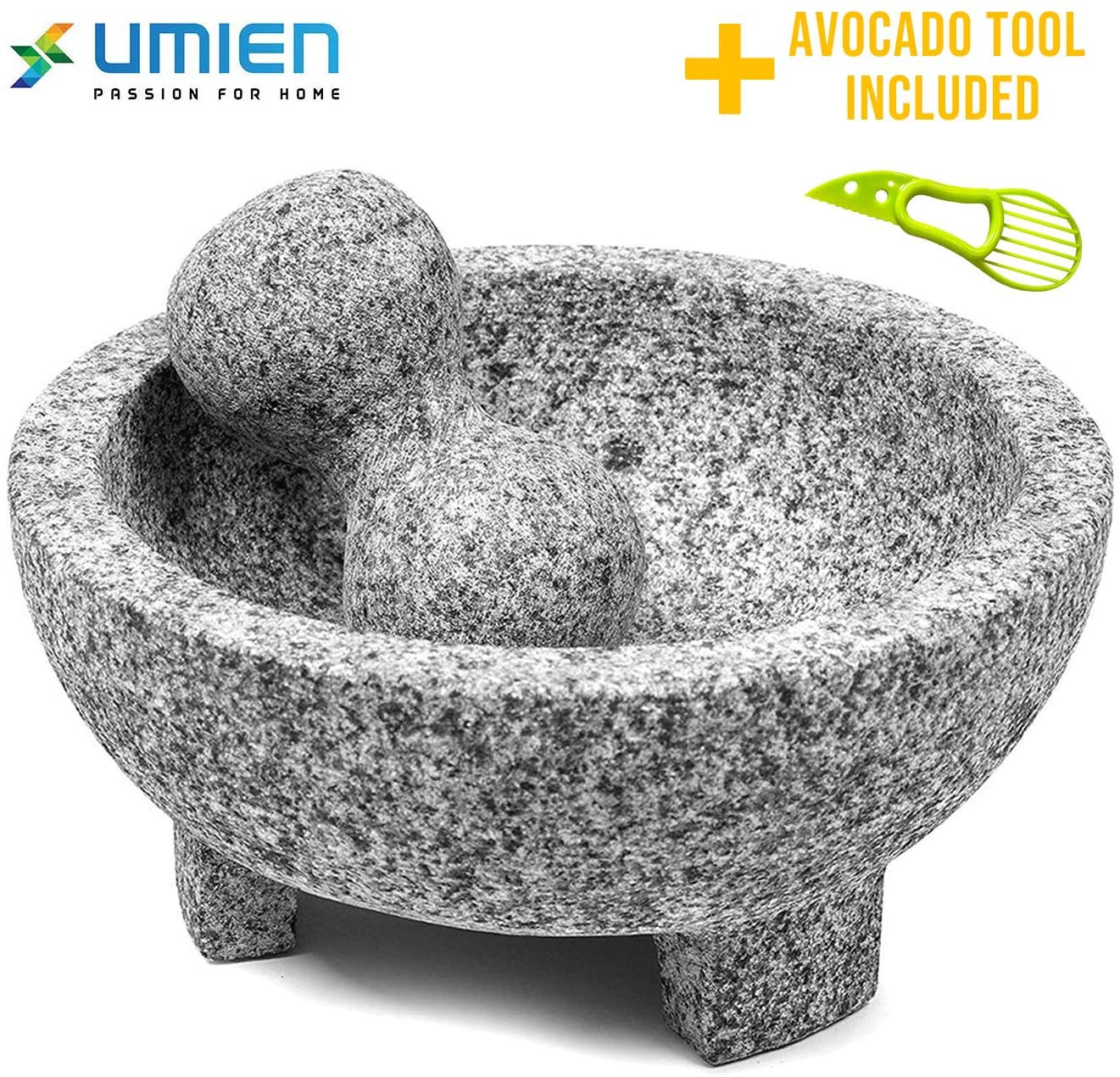 Granite Mortar and Pestle Set guacamole bowl Molcajete 8 Inch - Natural Stone