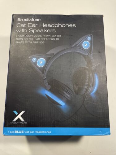 Brookstone Wired Blue Cat Ear Headphones with External Speakers - Picture 1 of 11