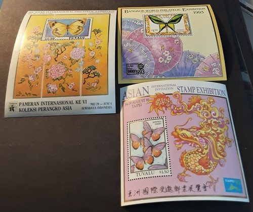 Tuvalu 1993 x 3 Stamp Exhibition MS MUH Butterflies