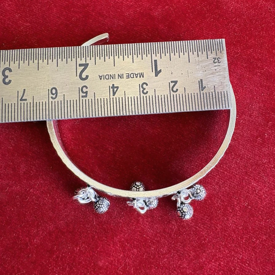 925 Sterling Silver Bells Charm Bracelet for Women Handmade Cuff Bangle Kada - Image 3 of 4