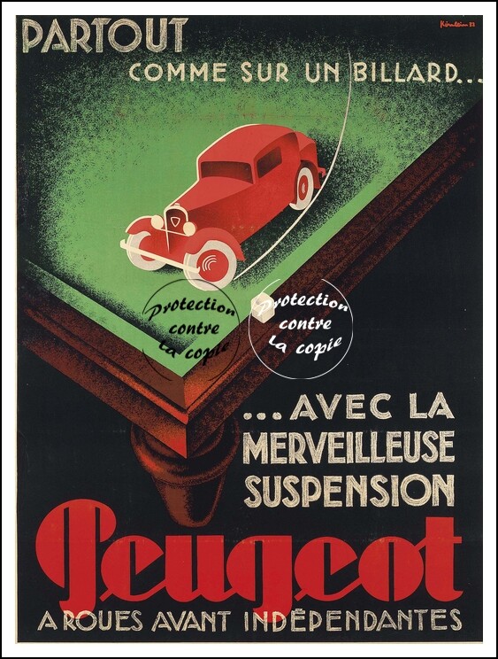 Poster Vintage 50x70cm - Affiche Publicitaire Peugeot - Suspension Auto - PostersAndCo