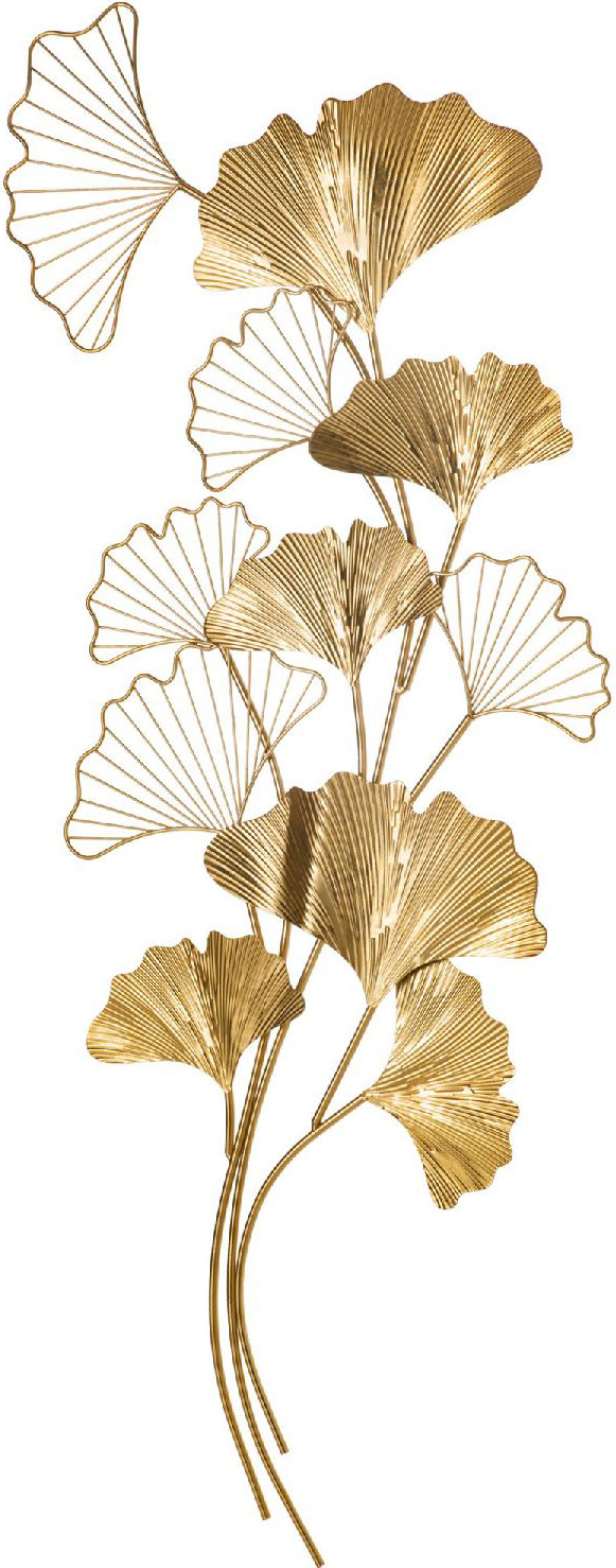Decorazione Murale 3D Ginkgo Oro 138x70cm | Wall Art in Metallo DecHome