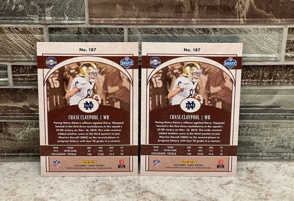 CHASE CLAYPOOL ~ 2 Card ROOKIE Lot ~ 2020 Panini Legacy #187 Indigo & Yellow PWE - Image 2 of 2