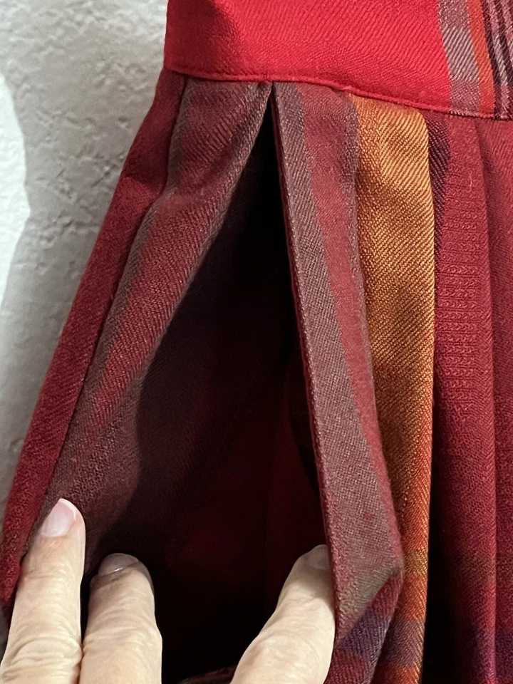 Falda Forrada Larga Vintage Claiborne Talla 8 Roja Lana a Cuadros Retro Años 80’s Bolsillos Foto 4 de 4