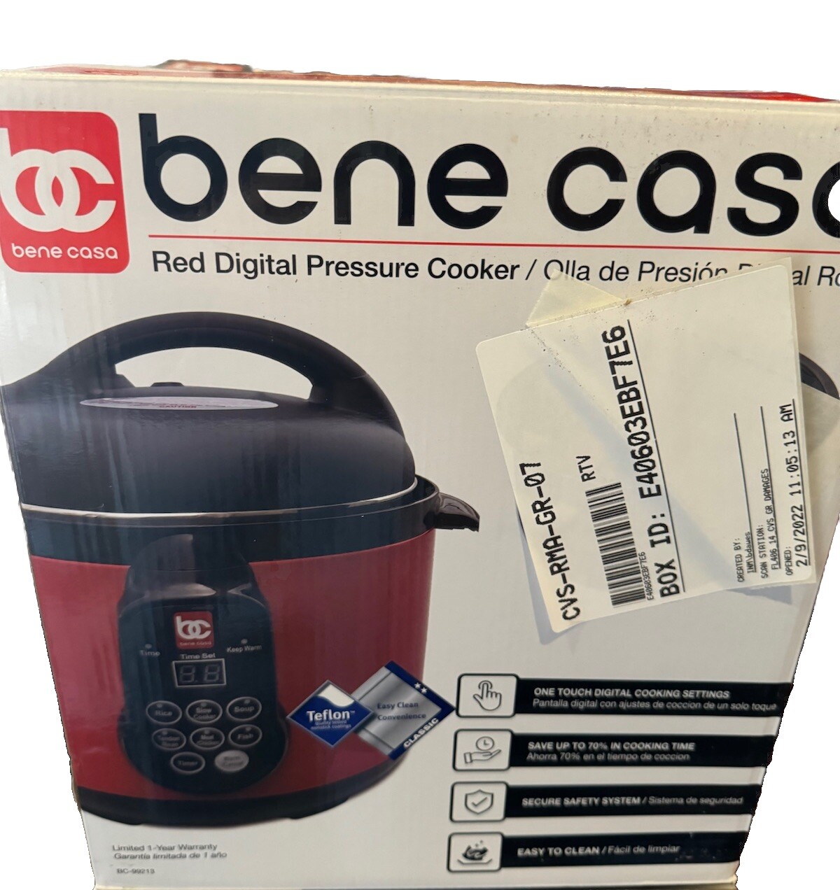 Bene Casa 900W 4L Digital Electric 4 in 1 Pressure Rice Slow Cooker Steamer Red