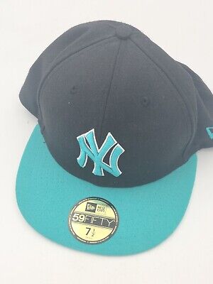 New Era Turquoise Black New York Yankees Hat Cap 7 1/2 New Era Turquoise Black New York Yankees Hat Cap 7 1/2