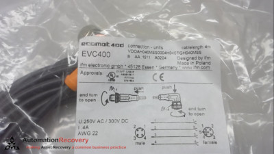 IFM EVC400, 4 M CONNECTION CABLE, 4 POLE MALE ST/5 POLE FEMALE 90, M12,  #262341