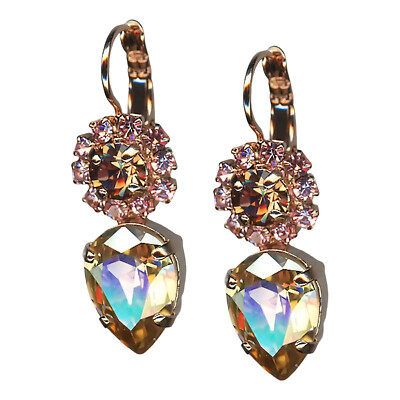 Mariana Earrings Beautiful Golden Shadow & Lt Rose Austrian Crystals Gingerbr...