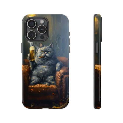 Phone-Ink iPhone, Pixel, Samsung Galaxy Case - Gray Cat Smoking Cigar - 第 1/191 張圖片
