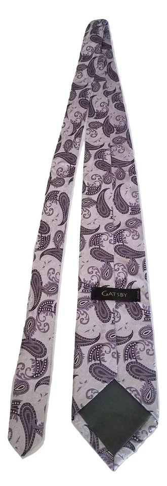 Corbata para el cuello Gatsby pura seda italiana púrpura claro gris hecha a mano estampado cachemira para hombre Foto 3 de 4