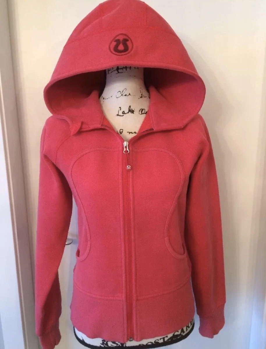 LULULEMON Womens Sz 6 8 Red Pink Remix Fleece Cotton Blend Scuba Hoodie  Jacket