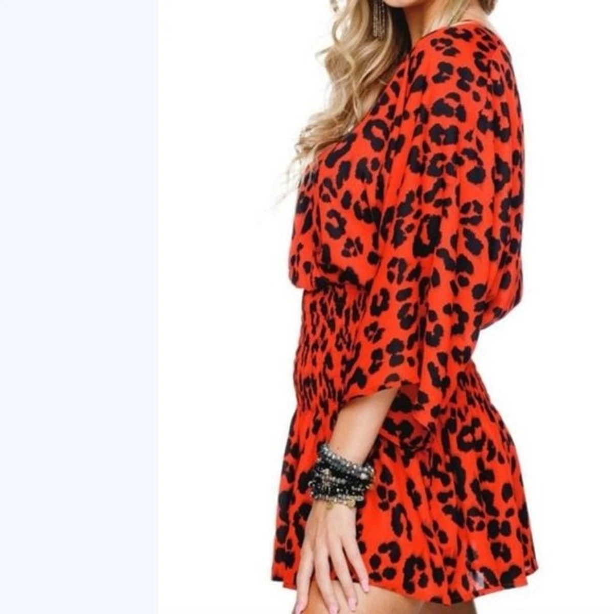 Red animal print playsuit discount