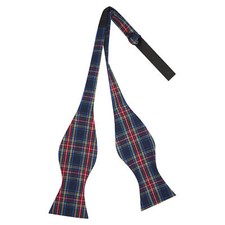 Navy Blue Tartan Check Self-Tie Bow tie