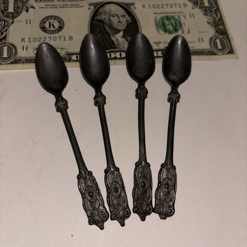 4-Antique 4 1/4” Hand Crafted PEWTER SPOONS