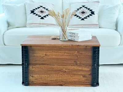 Coffre Table Basse Bois Blanc Massif de Salon Truhentisch Caisse Style Vintage