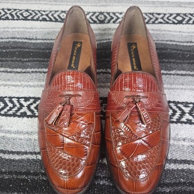 Stacy Adams Genuine Snakeskin Tassel Loafers Mens 11 Brown  display picture 1