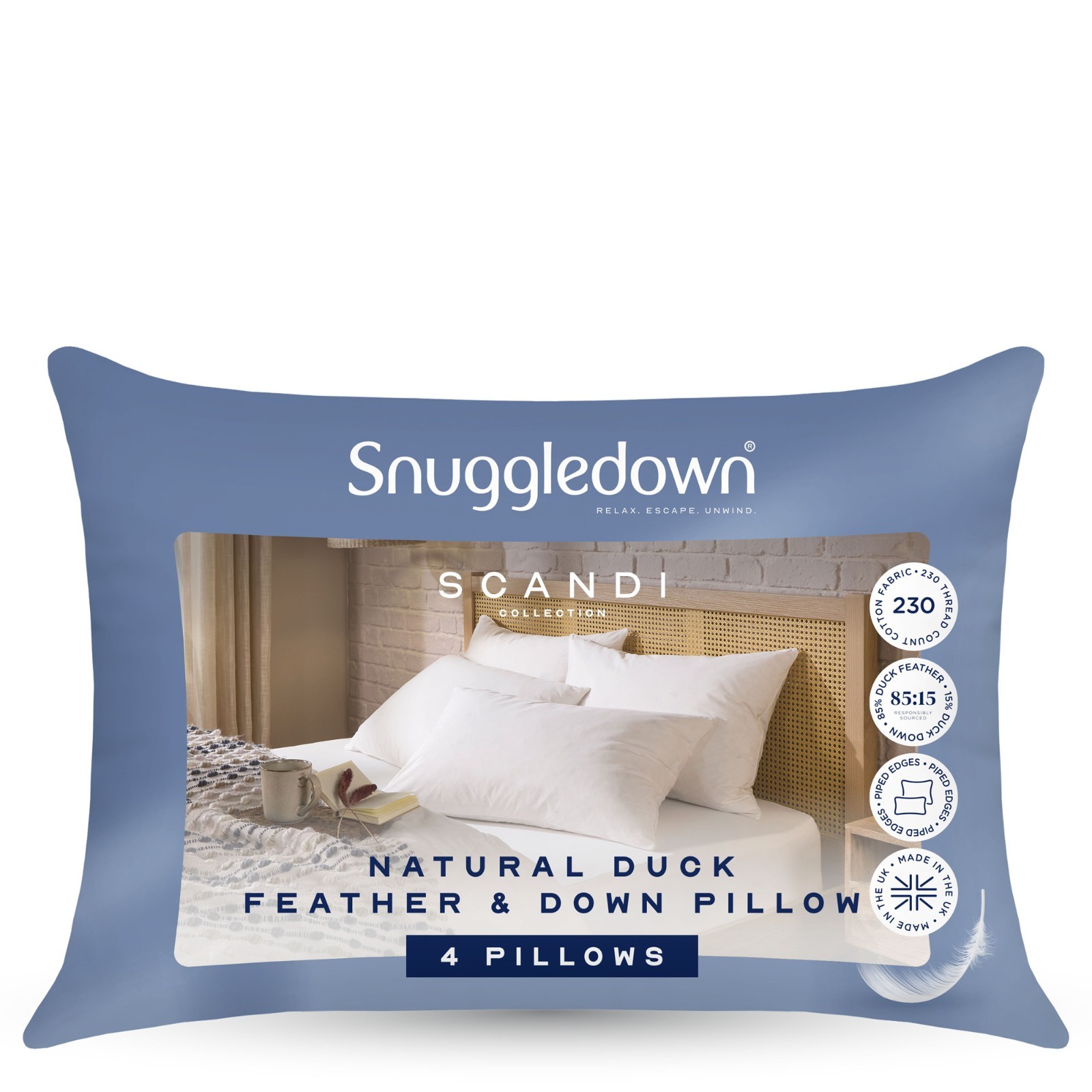 Snuggledown Scandinavian Duck Feather And Down Support White Size 4 Pack - Image 2