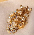 Miriam Haskell Brooch Vintage Gold Pearl Rhinestone Floral Unsigned