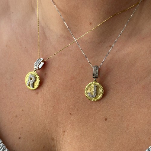 14k Gold J Initial Necklace, Lab-Created Diamond Letter Pendant, Custom Gift Her - Picture 4 of 6