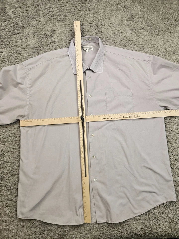 Alberto Celini Shirt Men XXL 18.8 Gray French Cuff Argyle Contrast Button Up Vtg - Image 4 of 4