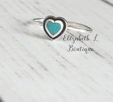 925 Sterling Silver Genuine Turquoise Heart Design Ring Size 10 Boutique New 