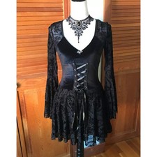 Gothic Victorian Shadow Garden Black Velvet & Lace Dress
