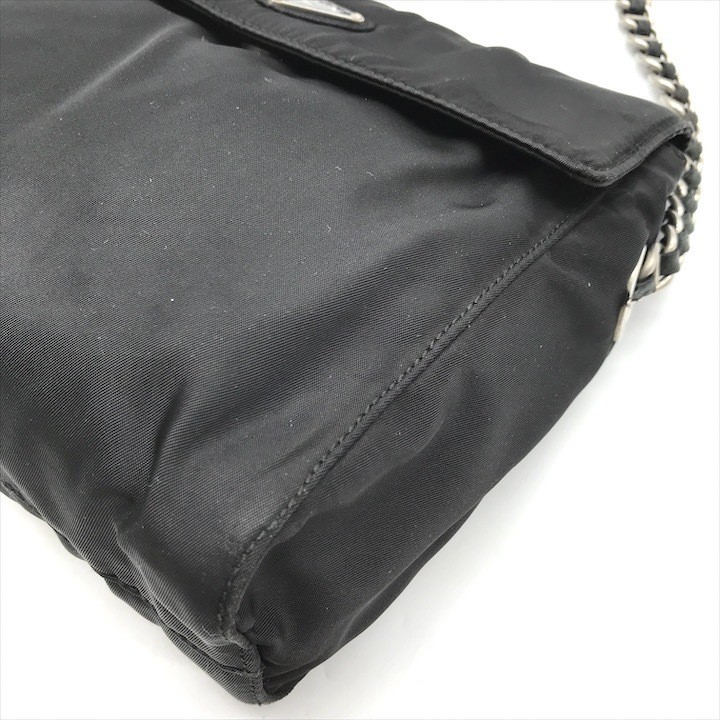 Good Condition PRADA Nylon Tessuto Triangle Logo Plate Chain Shoulder Bag Black thumbnail 4