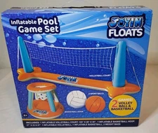 JOYIN Inflatable Pool Float Set Volleyball Net & Basketball Hoop & 2 Sport Balls