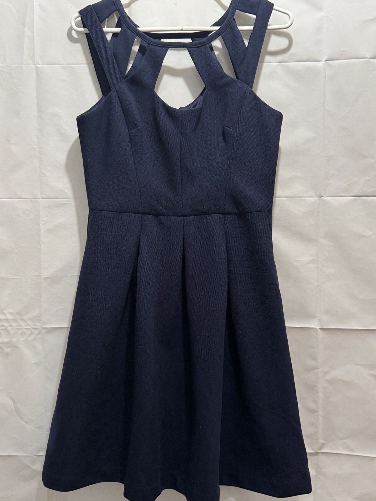 Betsey Johnson Womens Navy Blue Size 10 Dress Braided Top Zipper In Back Pockets