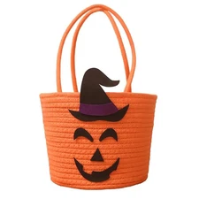 Poschnor Halloween Pumpkin Basket for Kids, Woven Rope Candy Basket, Hallowee...