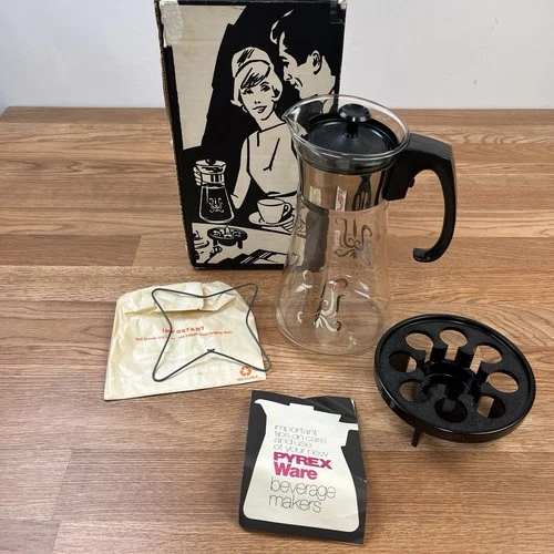 Vintage MCM Pyrex Ware by Corning 8 cup Coffee Carafe w/ Candle Warmer in Box