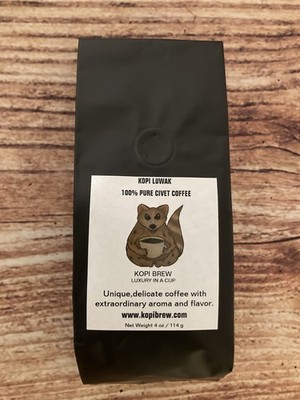 Kopi Luwak 100 % Pure Civet Ground Coffee 4 oz / 114 g