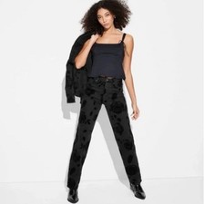 Wild Fable Women's High-Rise EasyRigid Straight Jeans Black Wash Floral, Size 00