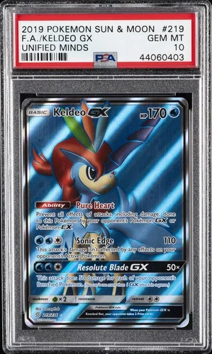 2019 POKEMON SUN & MOON UNIFIED MINDS #219 FULL ART/KELDEO GX PSA 10