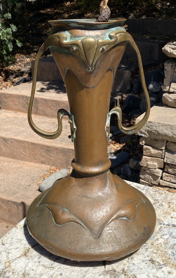 Antique Art Nouveau Hammered Brass Umbrella Cane Stand WMF Roycroft? - Image 2 of 4
