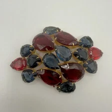 Vintage Rhinestone Accessory For Sash Scarf Belt Large Gold Tone Red Blue