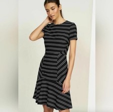 ANTHROPOLOGIE Hutch Size XS Stripe Eleanor Mini Dress Black White Women’s