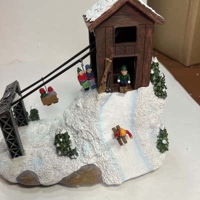 St. Nicholas Square SKI LIFT Animated Motion Christmas Village Lodge 